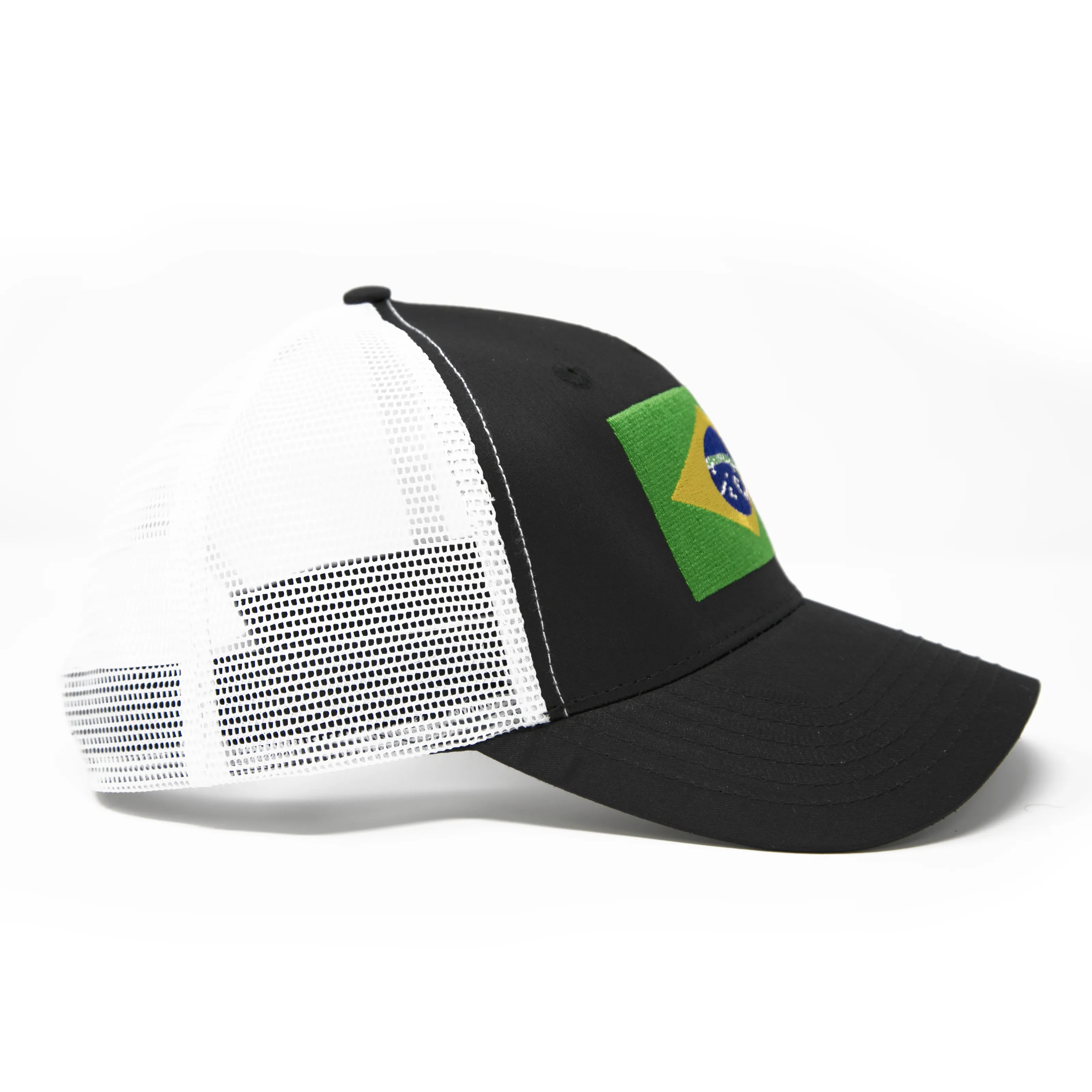 Brazil Flag Trucker Baseball Snapback Hat (Black White) - International Tie