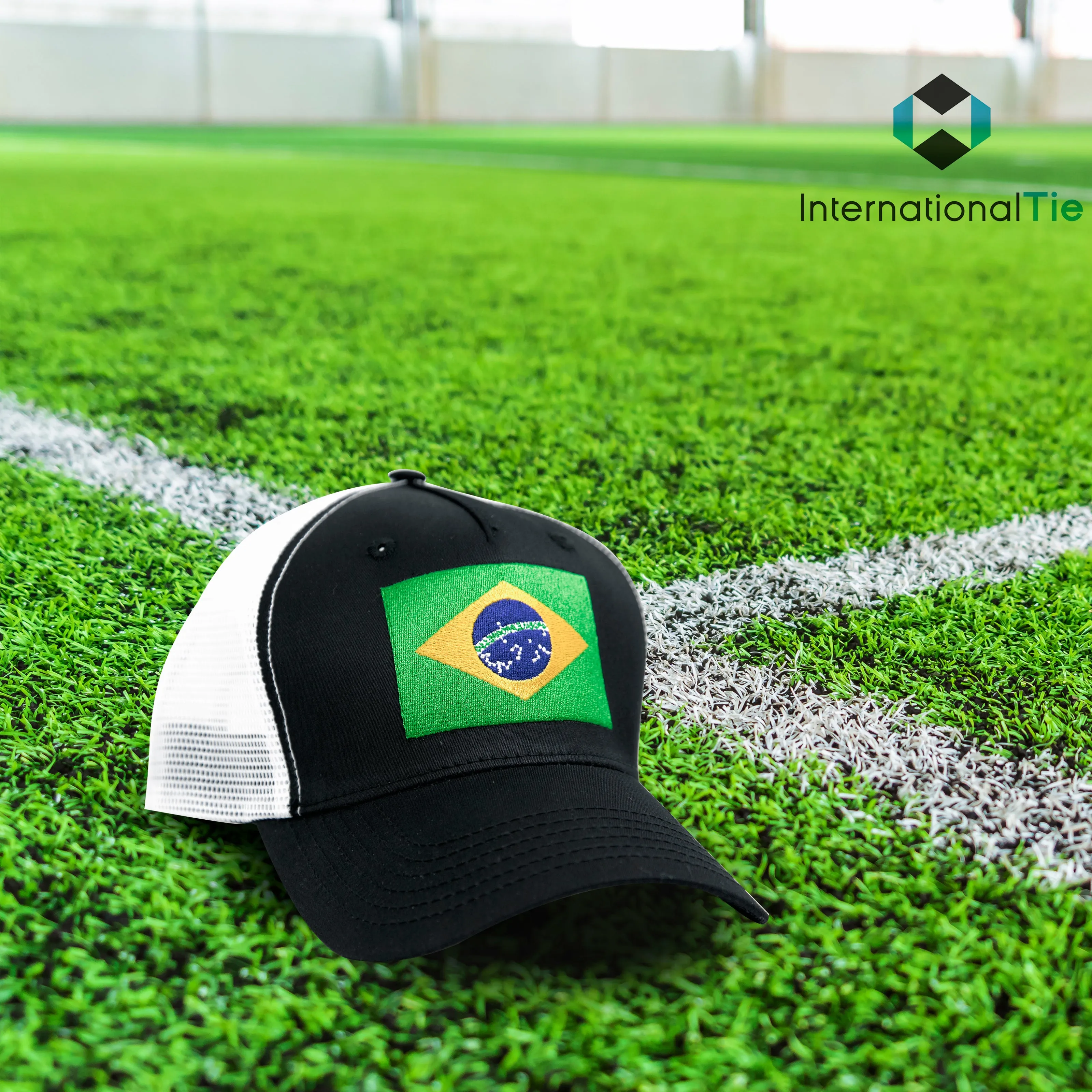 Brazil Flag Trucker Baseball Snapback Hat (Black White) - International Tie