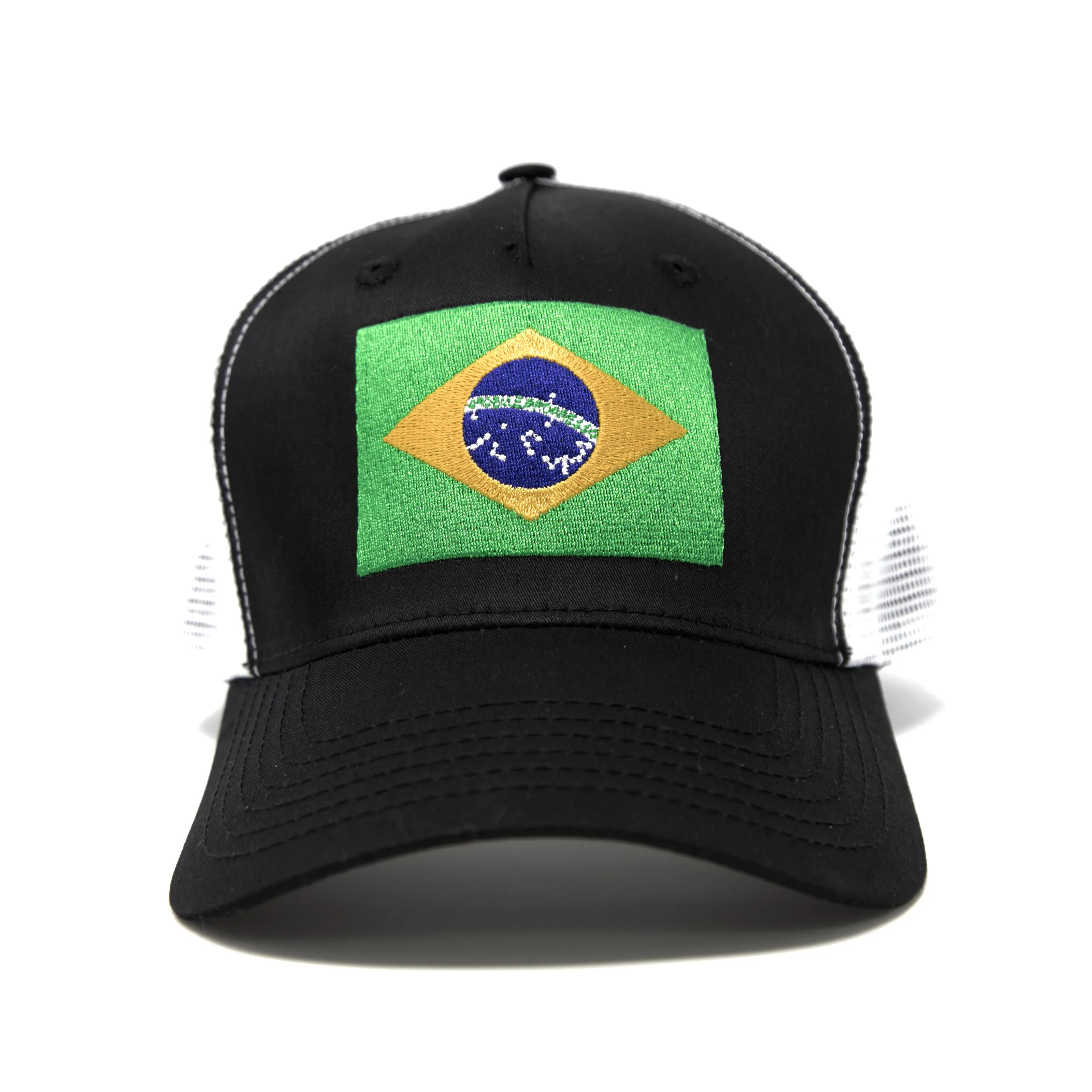 Brazil Flag Trucker Baseball Snapback Hat (Black White) - International Tie