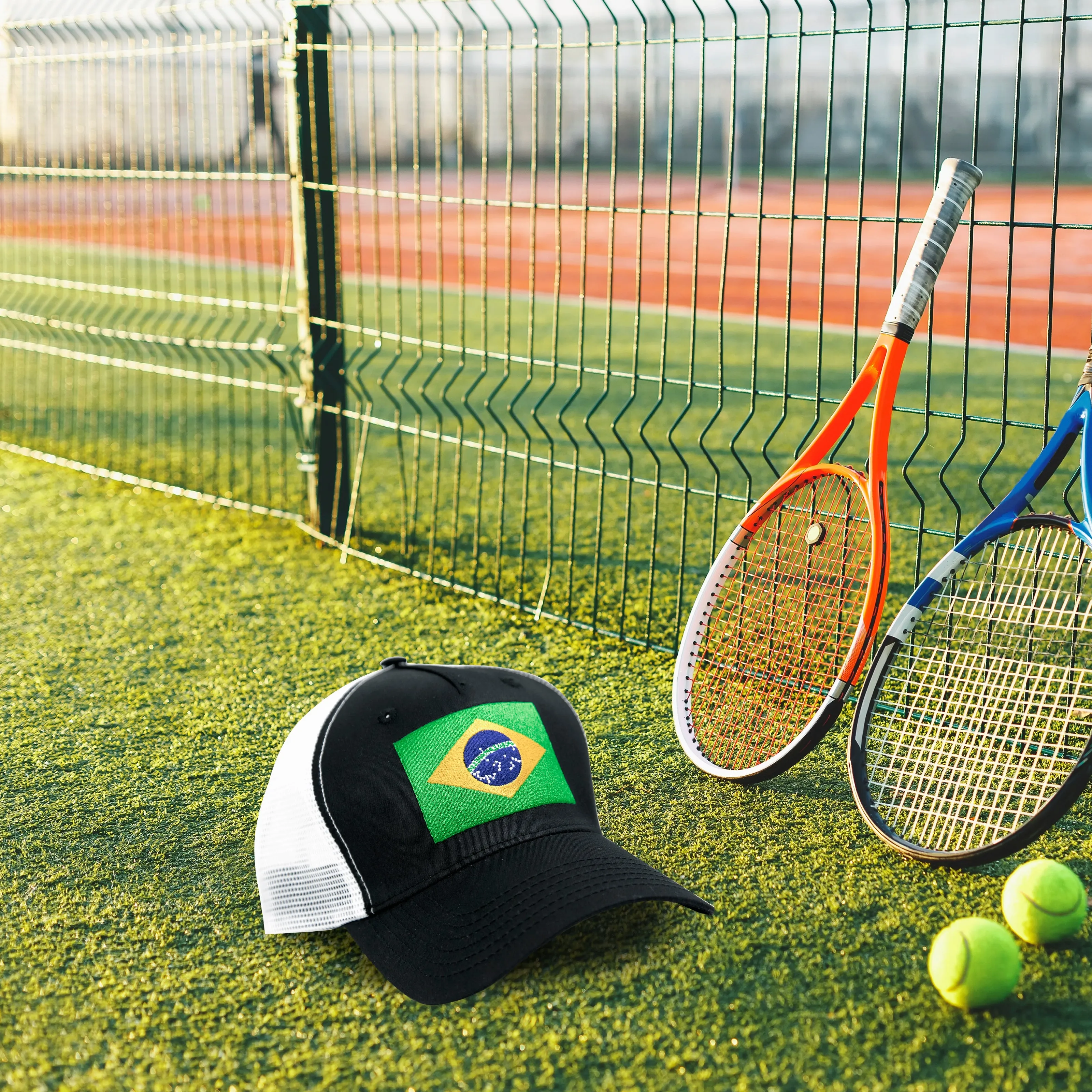 Brazil Flag Trucker Baseball Snapback Hat (Black White) - International Tie