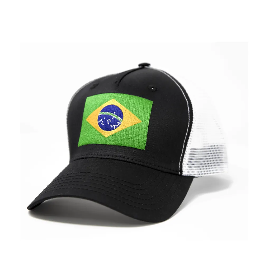 Brazil Flag Trucker Baseball Snapback Hat (Black White) - International Tie