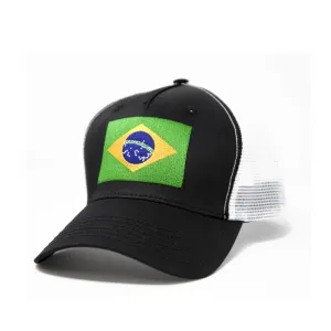 Brazil Flag Trucker Baseball Snapback Hat (Black White) - International Tie