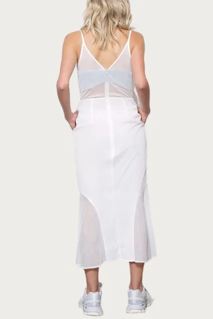 CAROLINE MESH-PANELED MIDI DRESS