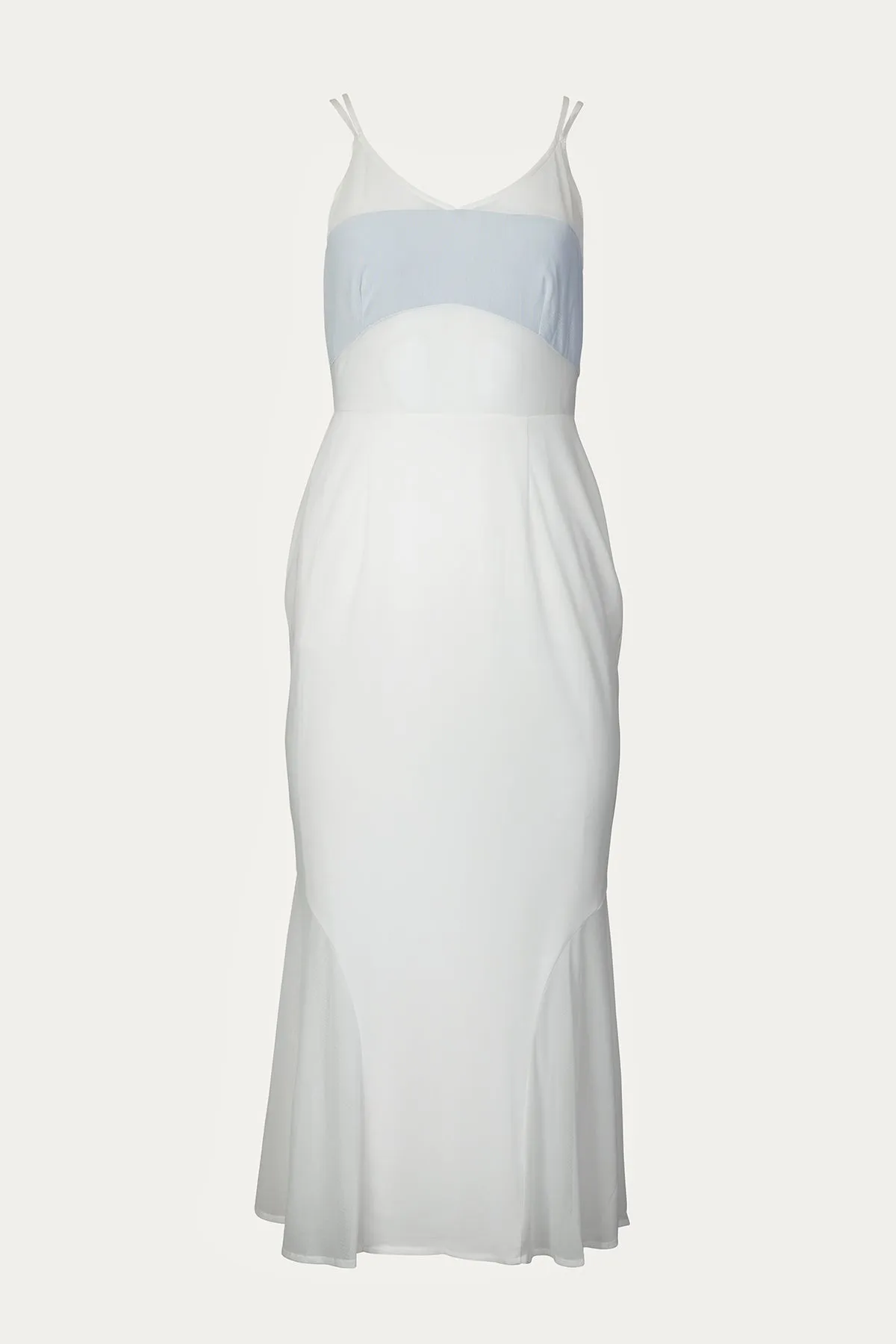 CAROLINE MESH-PANELED MIDI DRESS