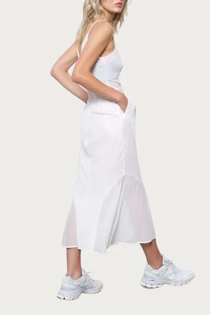 CAROLINE MESH-PANELED MIDI DRESS