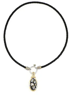 Carvão Medium Oval Lava Pendant on black Leather Spring Ring