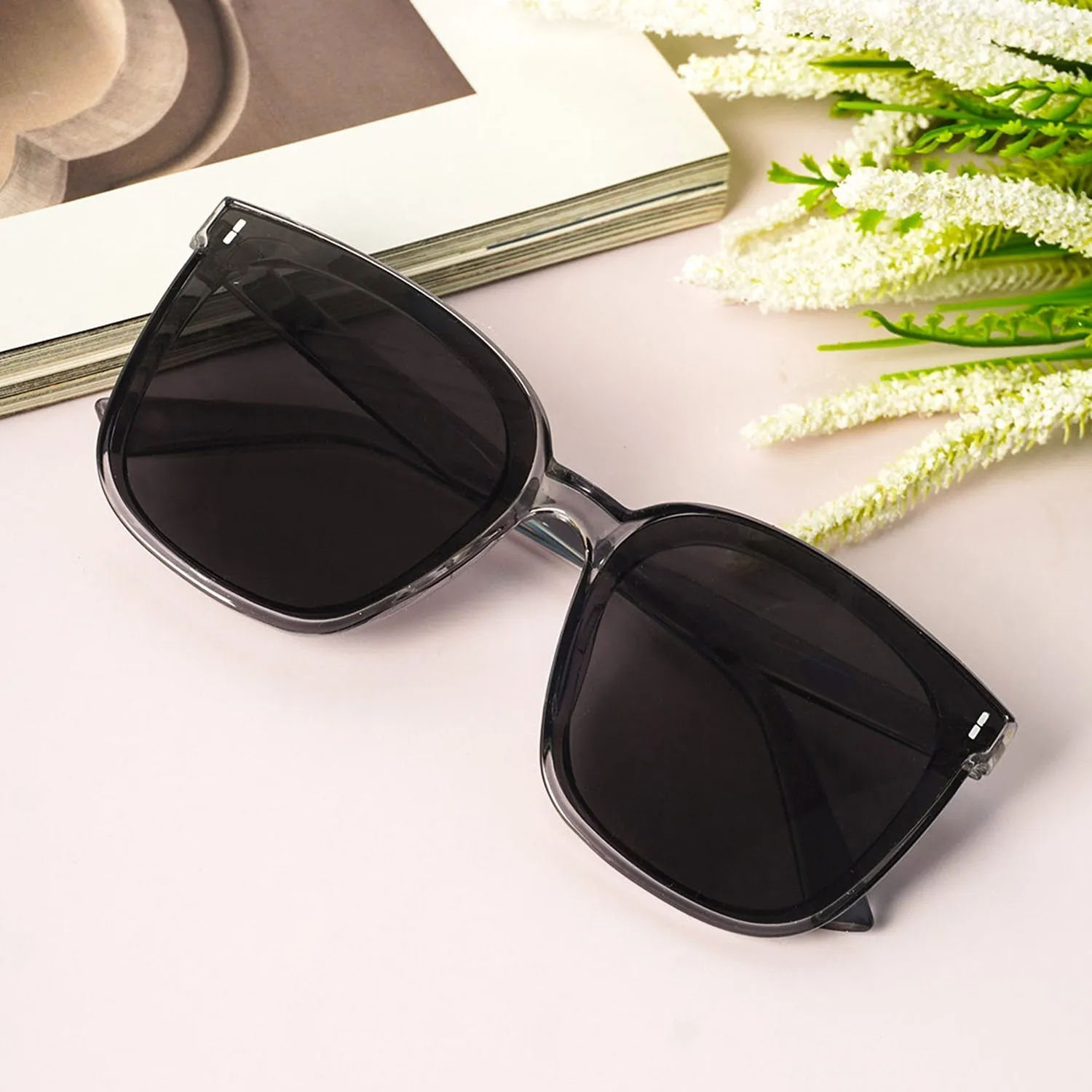 Charcoal Gray Oversized Square Sunglasses
