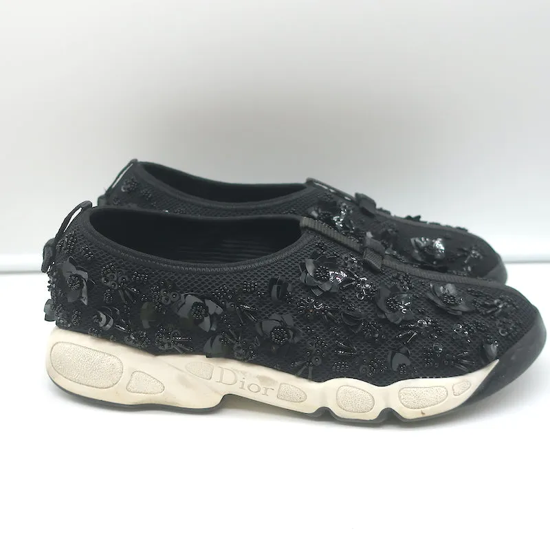 Christian Dior Fusion Floral Beaded Sneakers Black Mesh Size 41
