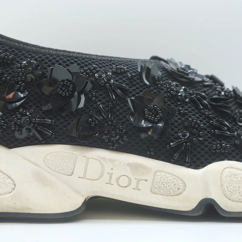 Christian Dior Fusion Floral Beaded Sneakers Black Mesh Size 41