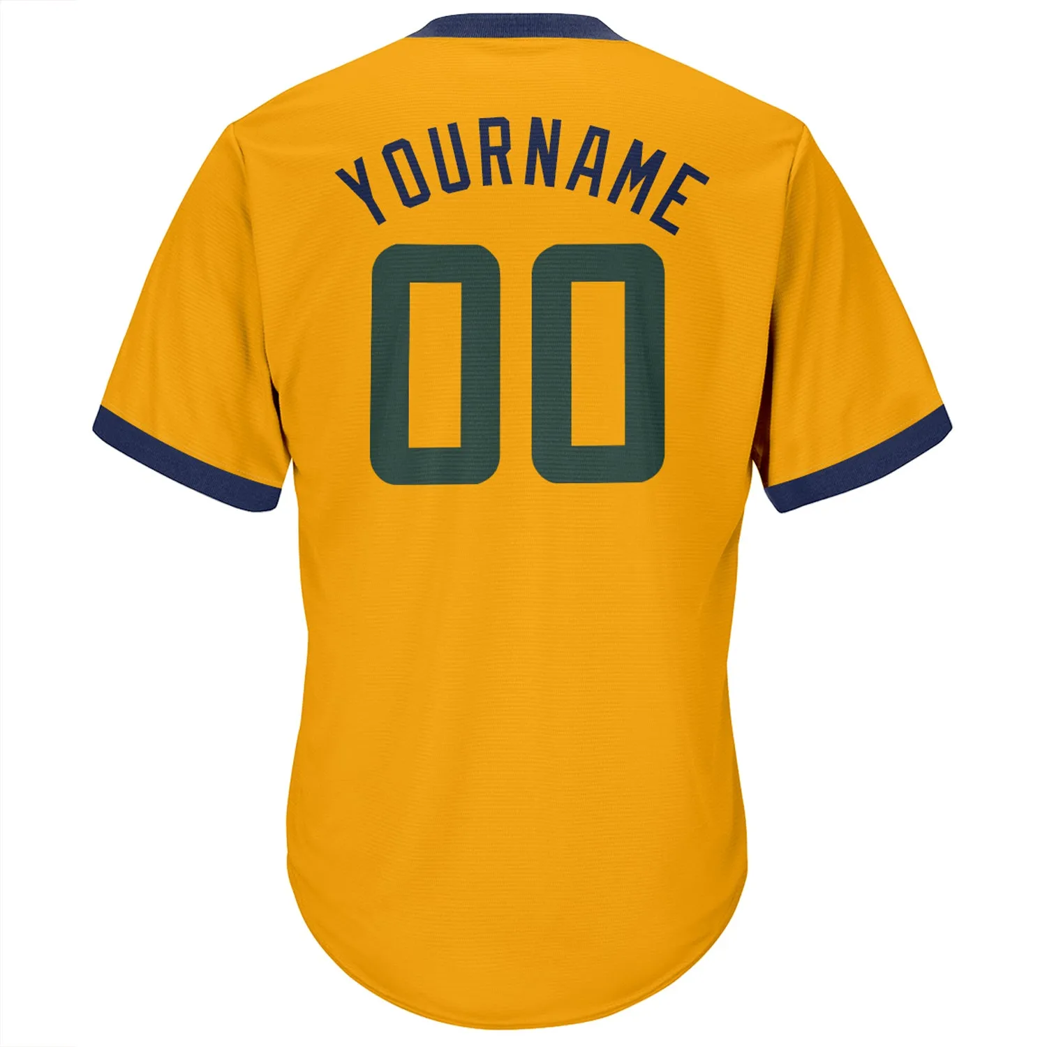 Custom Gold Hunter Green-Navy Authentic Throwback Rib-Knit Baseball Jersey Shirt
