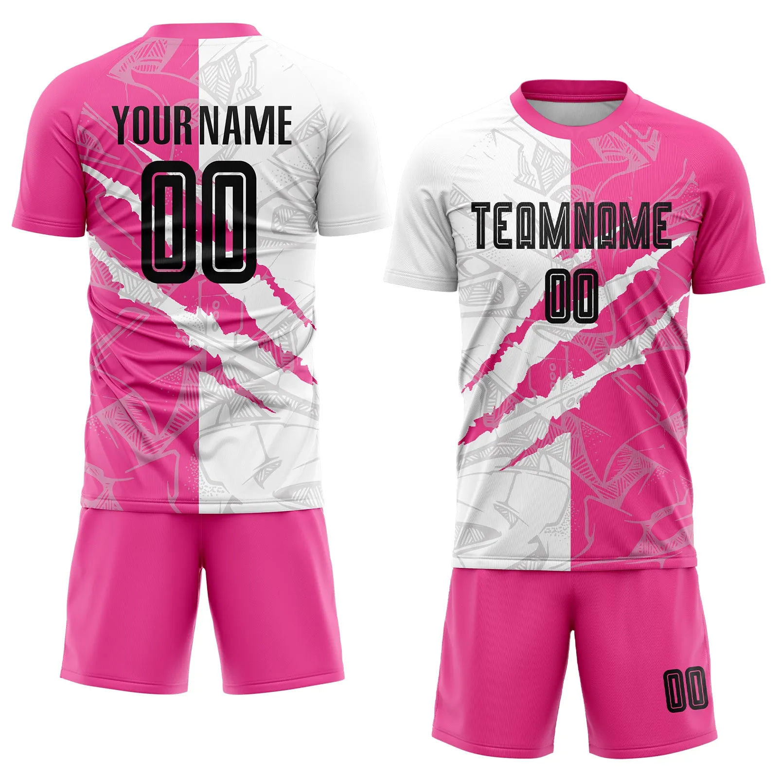 Custom Graffiti Pattern Black-Pink Scratch Sublimation Soccer Uniform Jersey