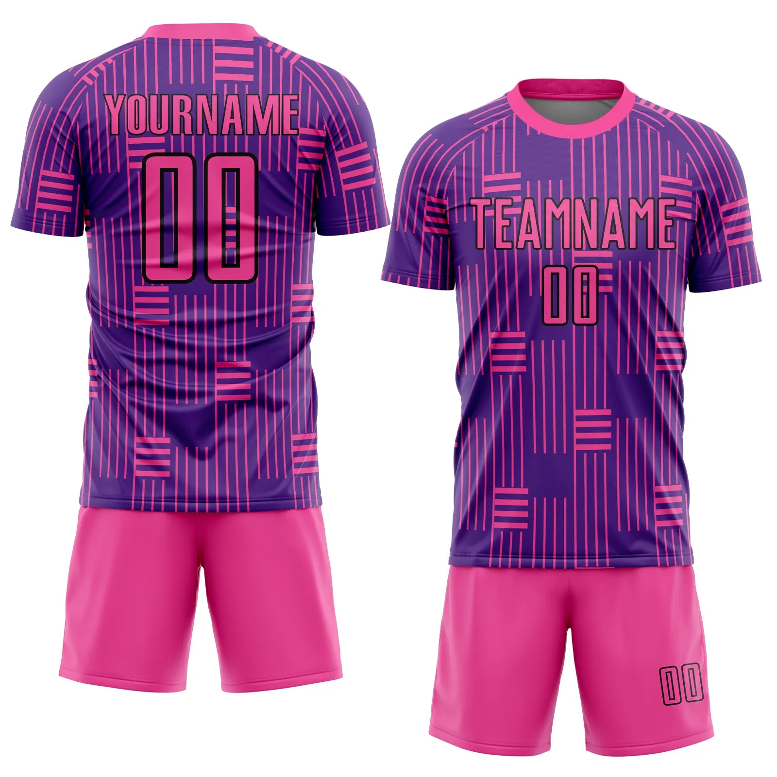 Custom Purple Pink-Black Lines Sublimation Soccer Uniform Jersey