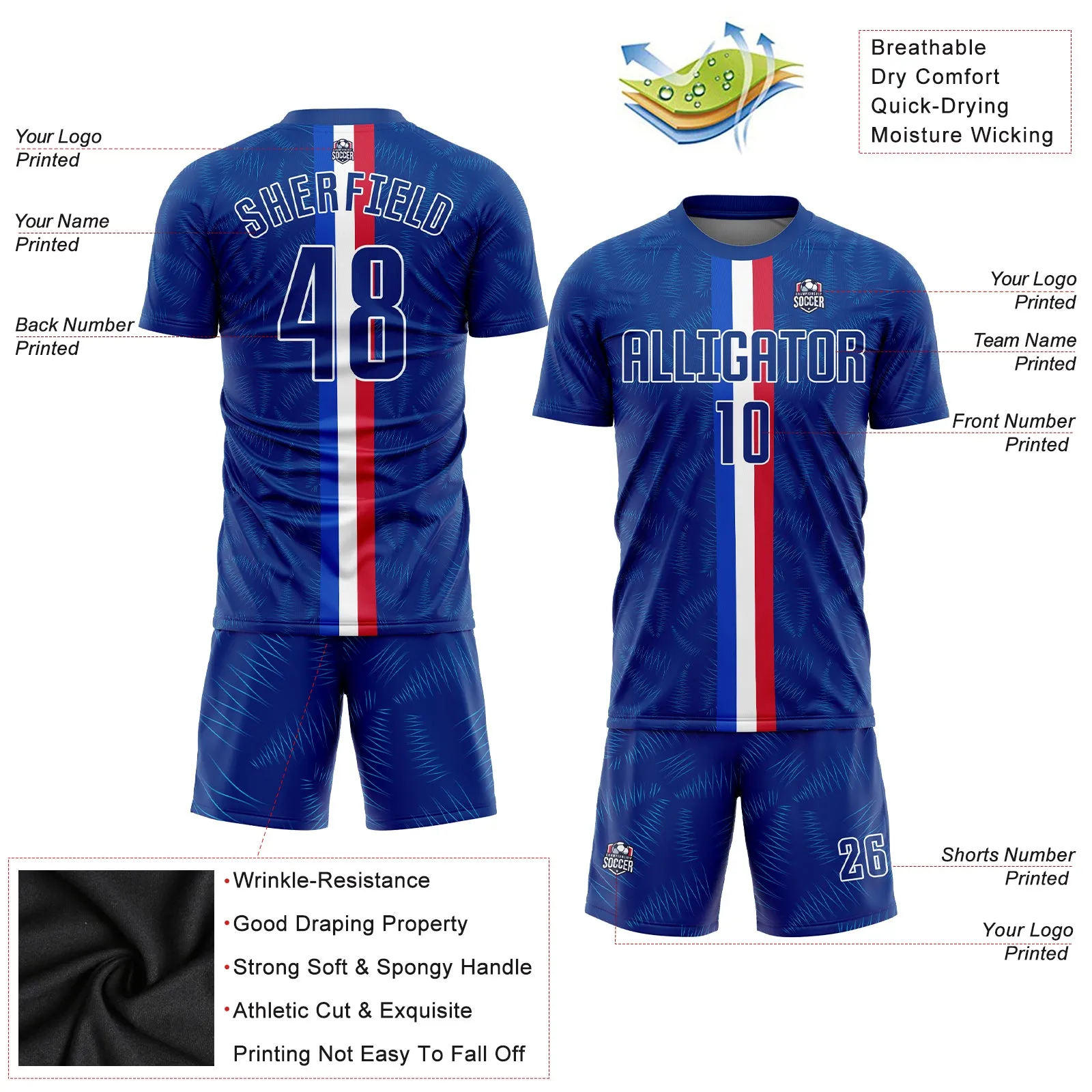 Custom Royal Royal-Red Sublimation Soccer Uniform Jersey