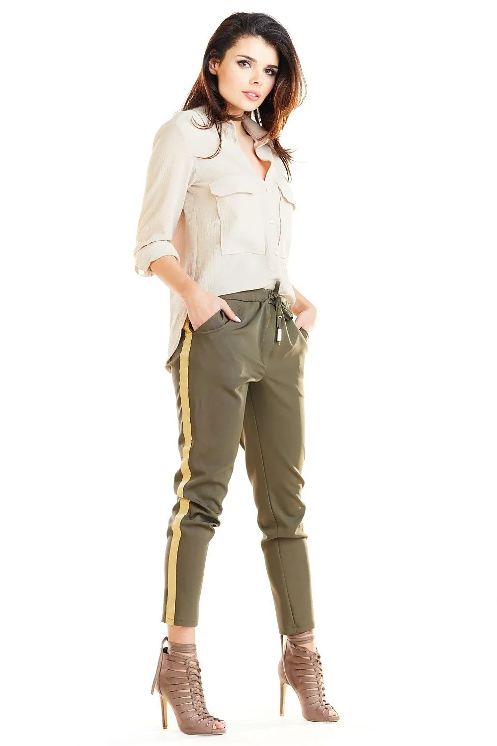 Decorative Stripe Elastic Trousers