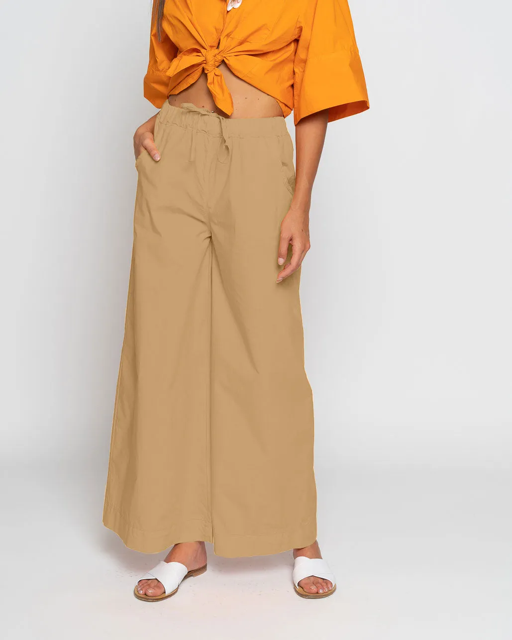 Drawstring Elastic Wide Leg Pant