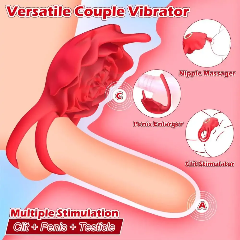 Dual Loop Rose Cock Ring Couples Vibrator with 10 Vibrations #Real Couples #Doggystyle #Erection