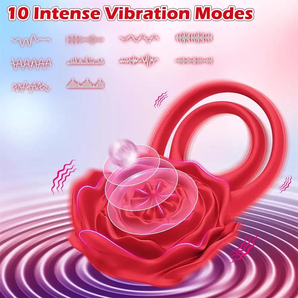 Dual Loop Rose Cock Ring Couples Vibrator with 10 Vibrations #Real Couples #Doggystyle #Erection