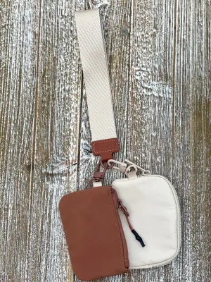 Dual Pouch Wristlet Keychain "Brown-Ivory"