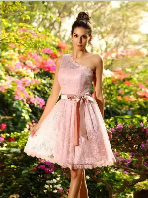 Elastic Woven Satin One-Shoulder Bridesmaid Dresses,Pleats Short Bridesmaid Dresses