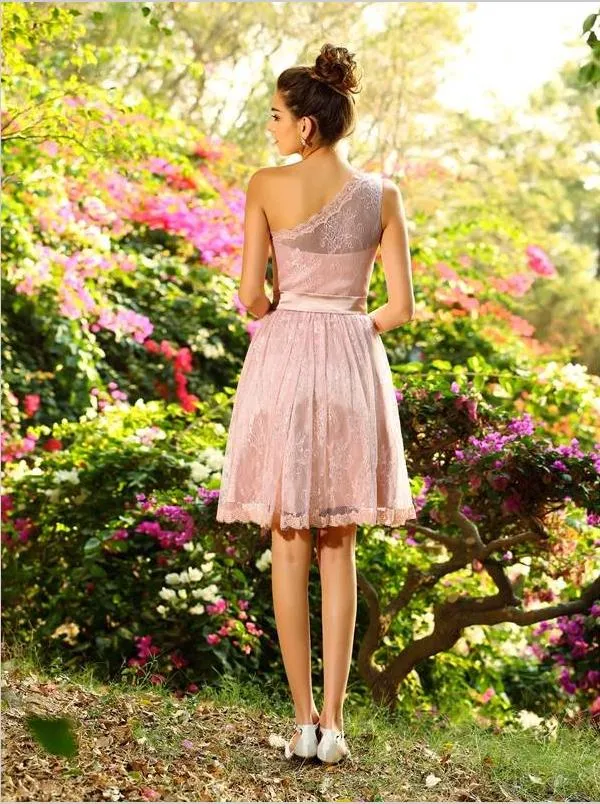 Elastic Woven Satin One-Shoulder Bridesmaid Dresses,Pleats Short Bridesmaid Dresses