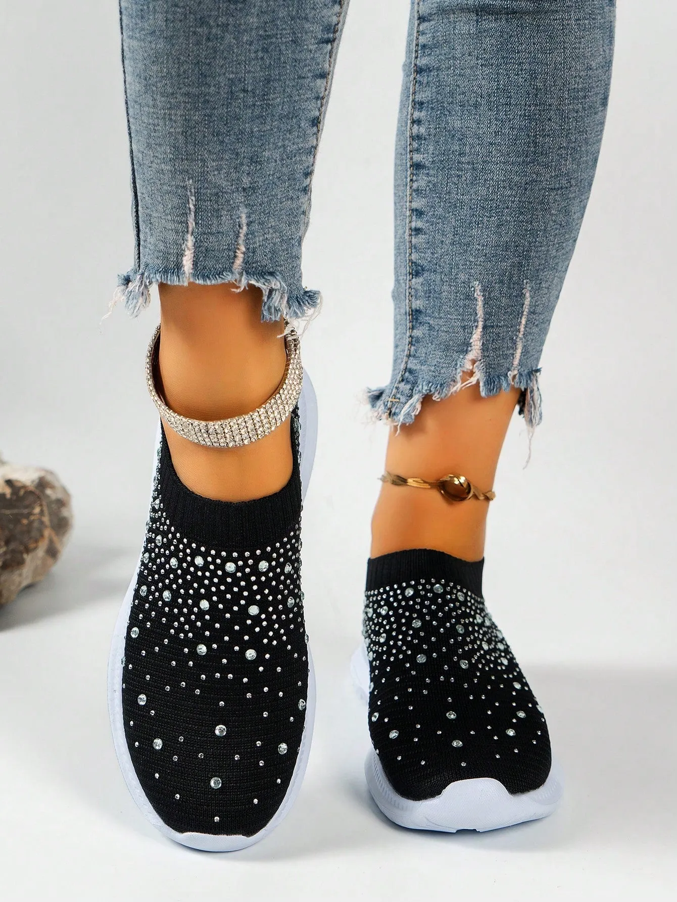Fabric Upper With Rhinestone Embellishment Sneakers