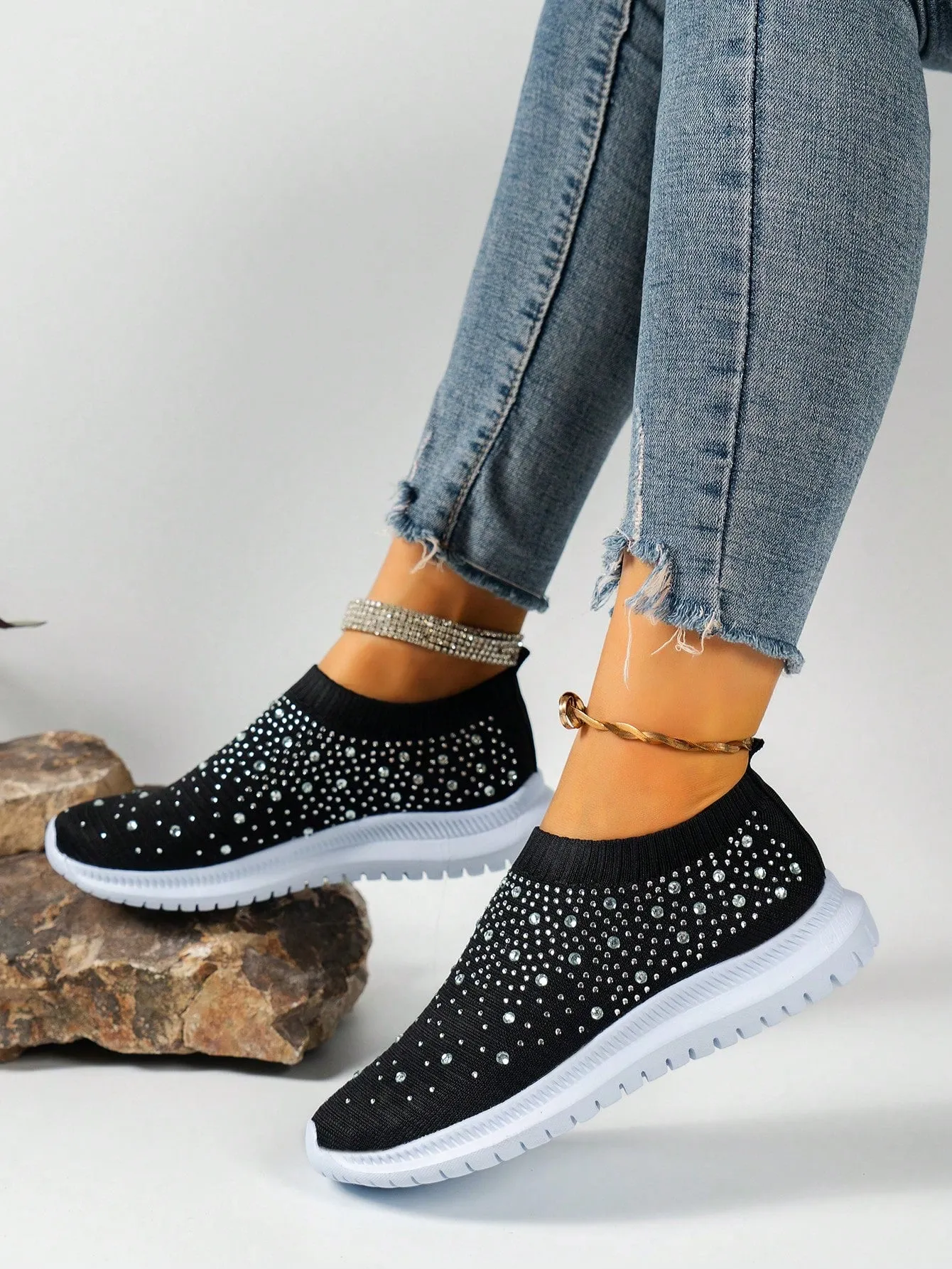 Fabric Upper With Rhinestone Embellishment Sneakers