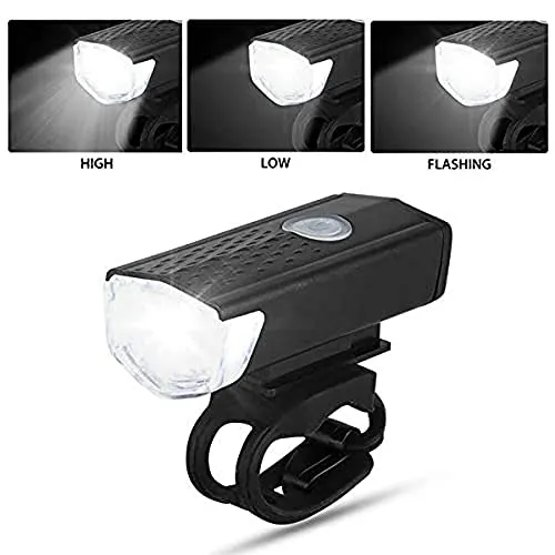 FABSPORTS Aluminum USB Rechargeable LED Bike/Bicycle Light Set, High Bright Front Light and Back Light, 3 Light Modes, Portable, Waterproof Headlamp (Black)