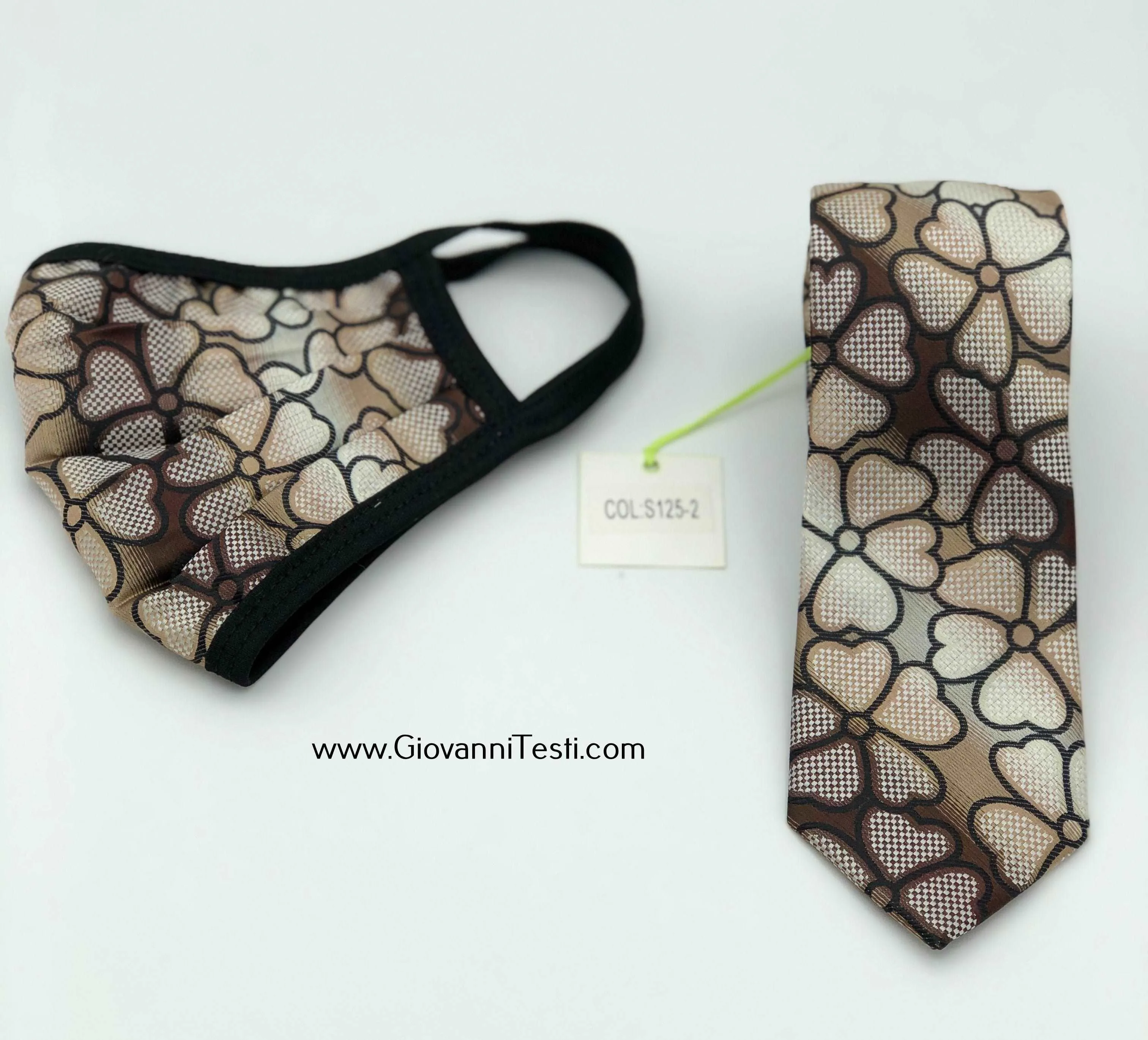 Face Mask & Tie Set S125-2, Beige / Brown