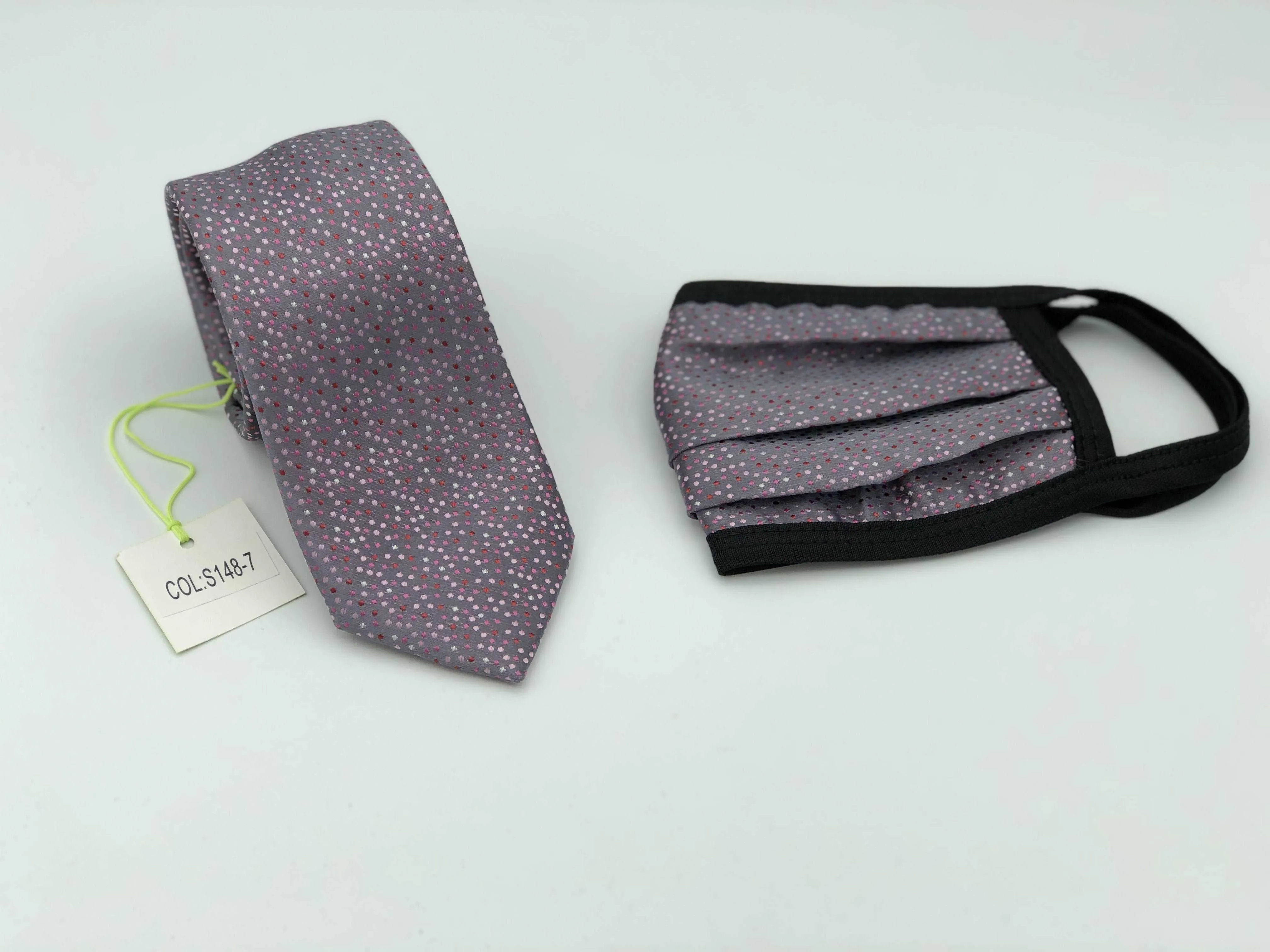 Face Mask & Tie Set S148-7, Grey Dot