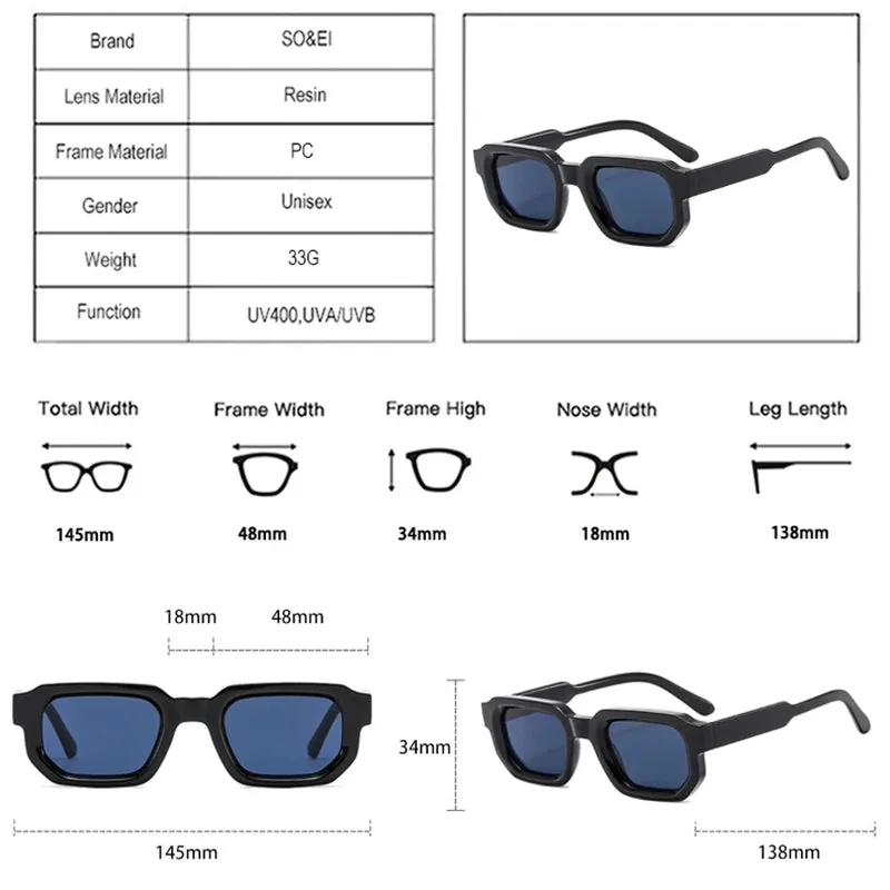 Fashion Square Sunglasses  Vintage Blue Tea Punk Men Sun Glasses