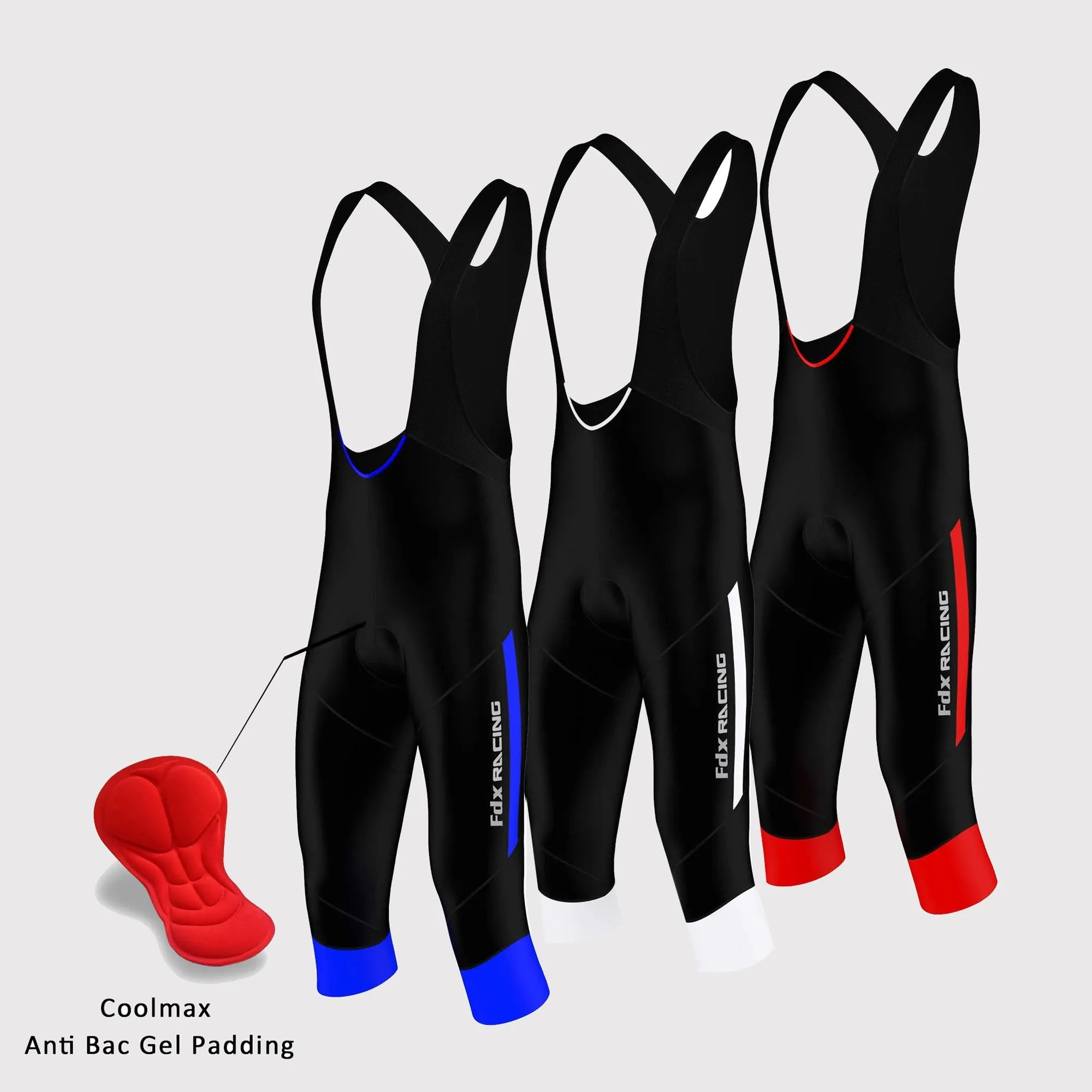 Fdx Gallop Blue Men's & Boy's Cycling Gel Padded 3/4 Bib Tights