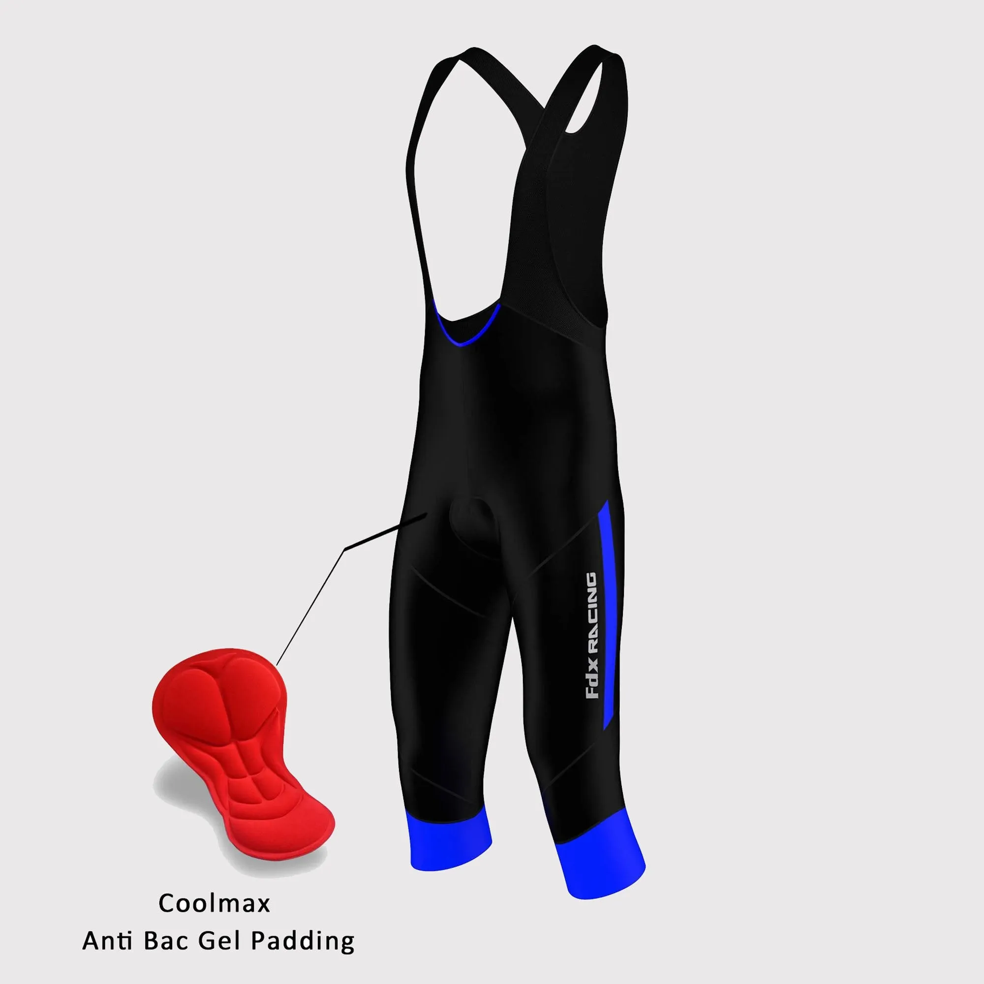 Fdx Gallop Blue Men's & Boy's Cycling Gel Padded 3/4 Bib Tights