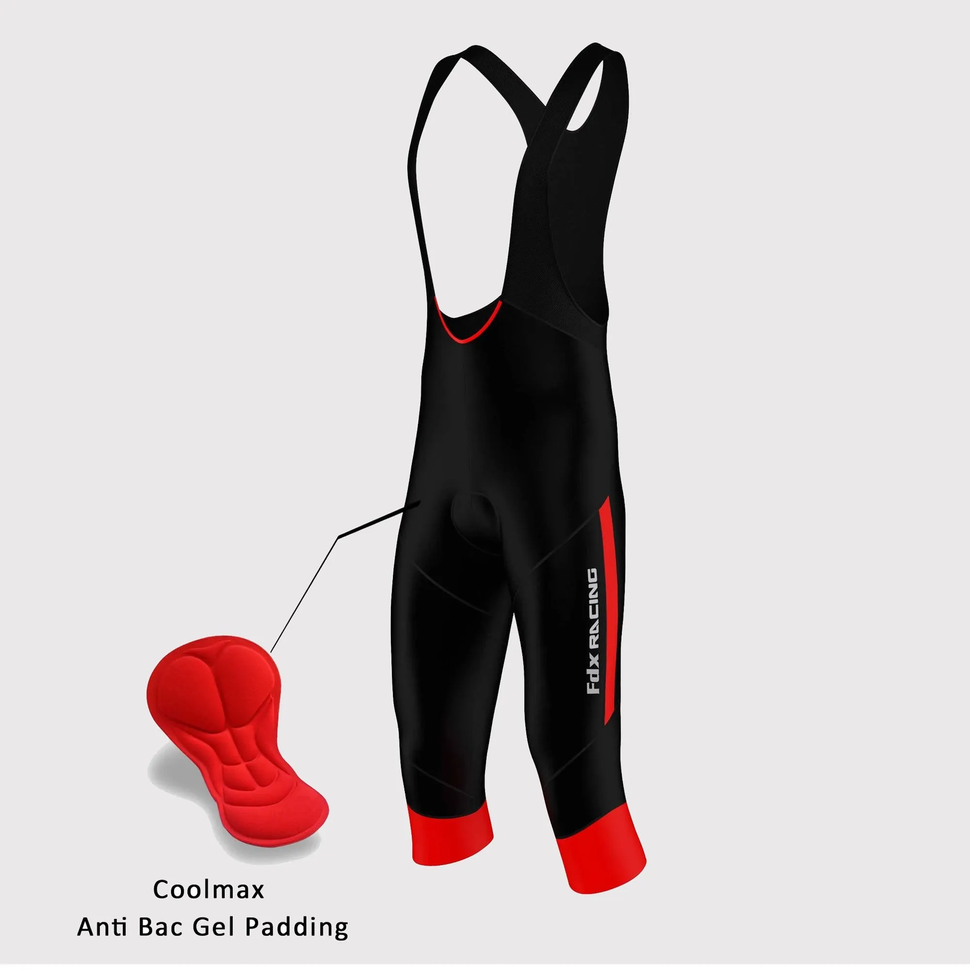 Fdx Gallop Red Men's & Boy's Cycling Gel Padded 3/4 Bib Tights