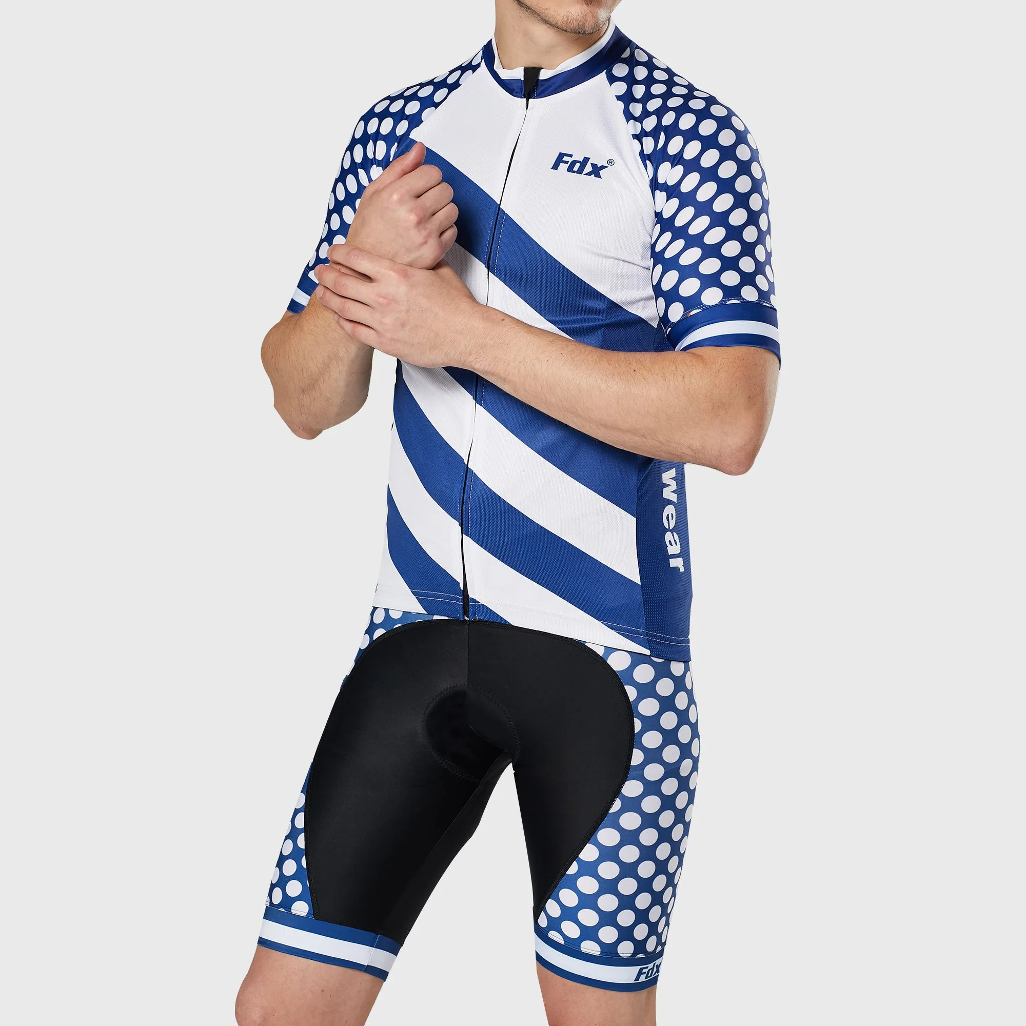 Fdx Men's & Boy's Set Equin White Short Sleeve Summer Cycling Jersey & Bib Shorts