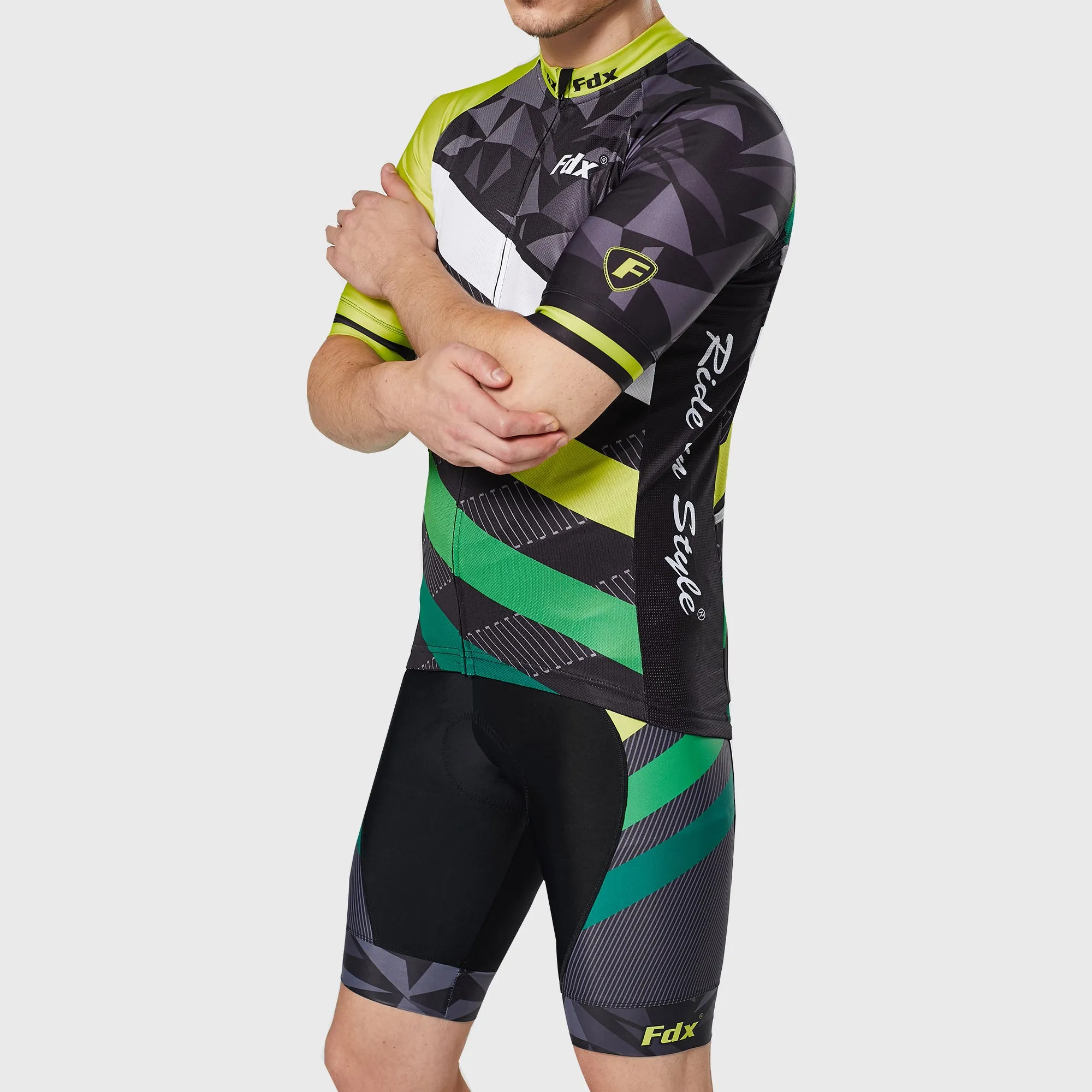 Fdx Men's & Boy's Set Equin Yellow Short Sleeve Summer Cycling Jersey & Bib Shorts