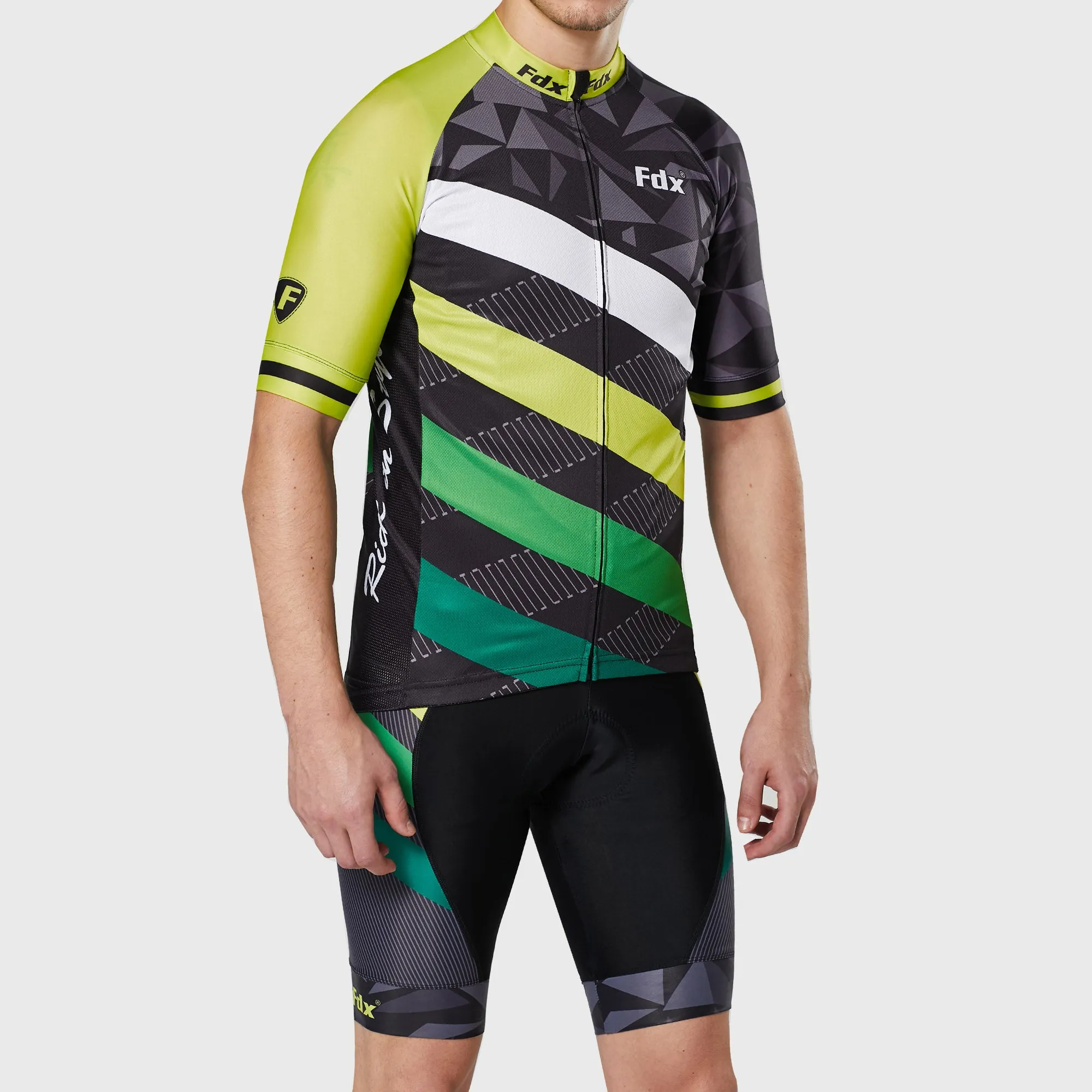 Fdx Men's & Boy's Set Equin Yellow Short Sleeve Summer Cycling Jersey & Bib Shorts