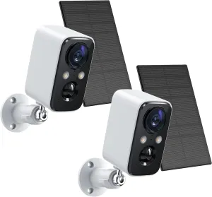 FOAOOD Security Cameras Wireless Outdoor with Solar Panel Cameras for Home Security, Home Camera with Color Night Vision, PIR Human Detection, 2-Way Talk, IP66 Waterproof (2 Pack - White)