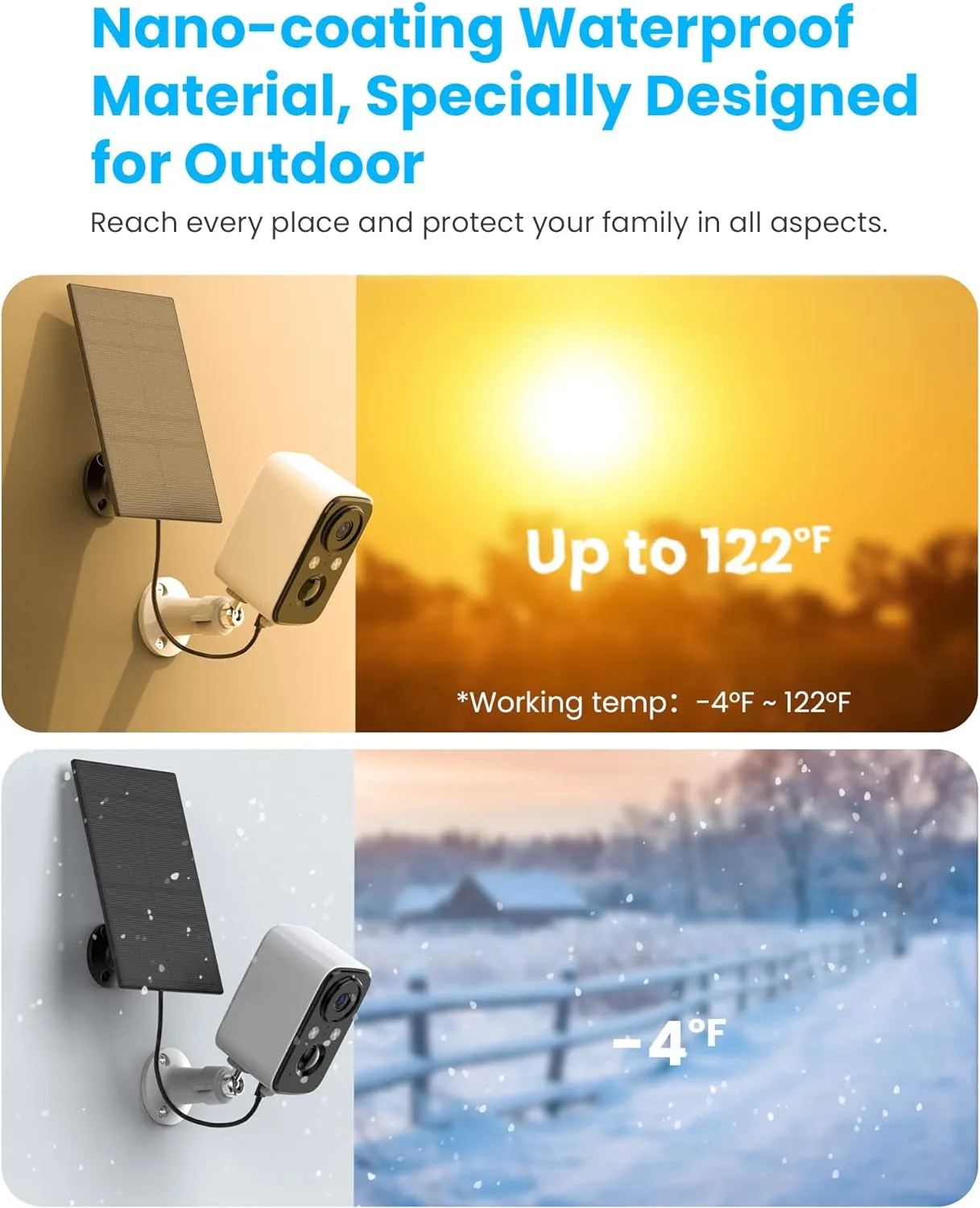 FOAOOD Security Cameras Wireless Outdoor with Solar Panel Cameras for Home Security, Home Camera with Color Night Vision, PIR Human Detection, 2-Way Talk, IP66 Waterproof (2 Pack - White)