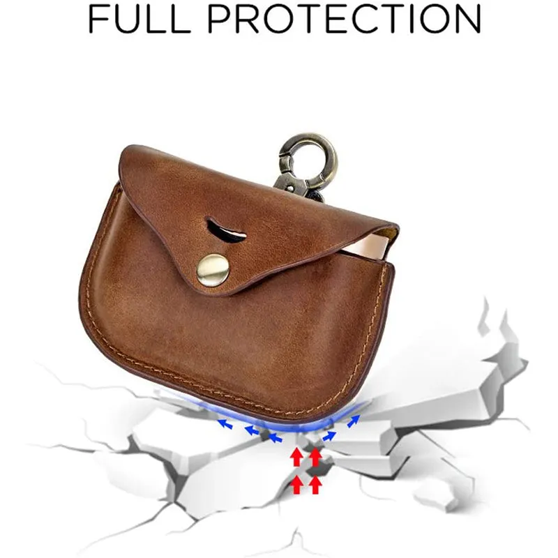 Full Grain Leather Earphone Case For Sony WF-1000xm3 Leather Case with Carabiner Portable Protective Case earphone Sony-Brown