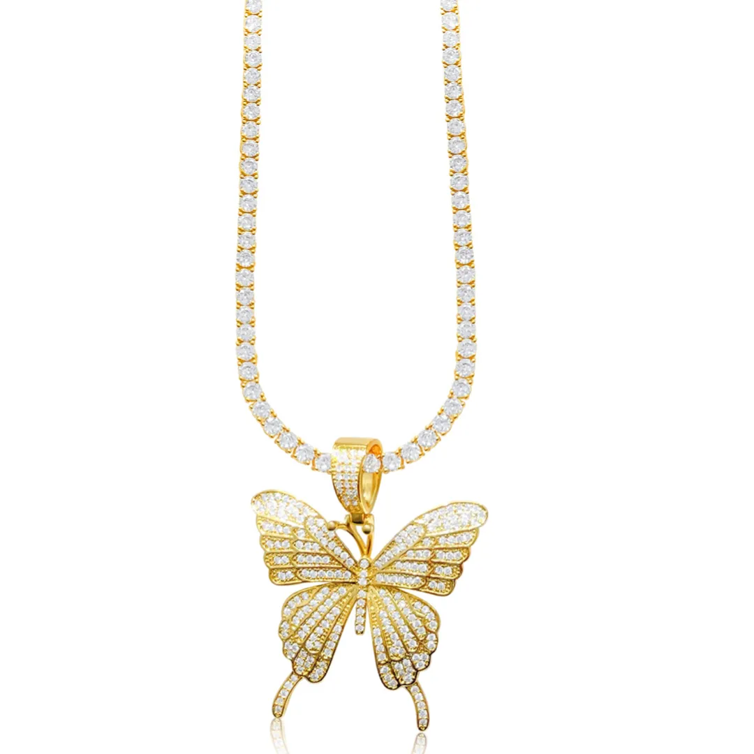 GOLD BUTTERFLY TENNIS NECKLACE