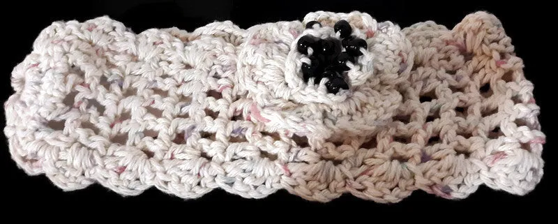 Handmade crochet headband, cotton beige headband, crochet flower with beads in center, The good morning headband