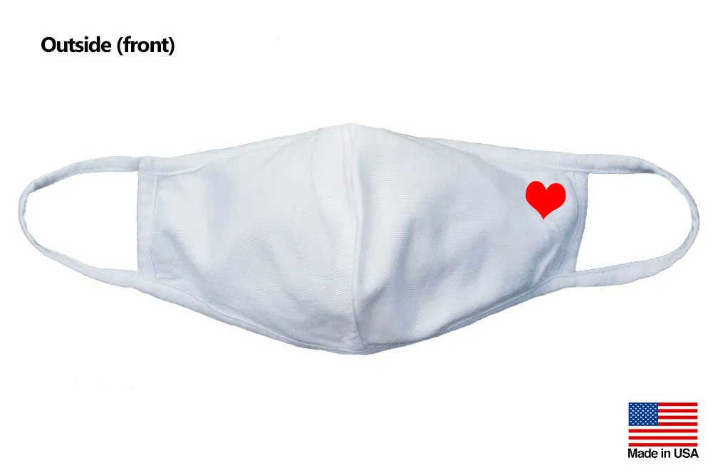 Heart Love Symbol Reusable Washable Cotton Face Masks - Made in USA