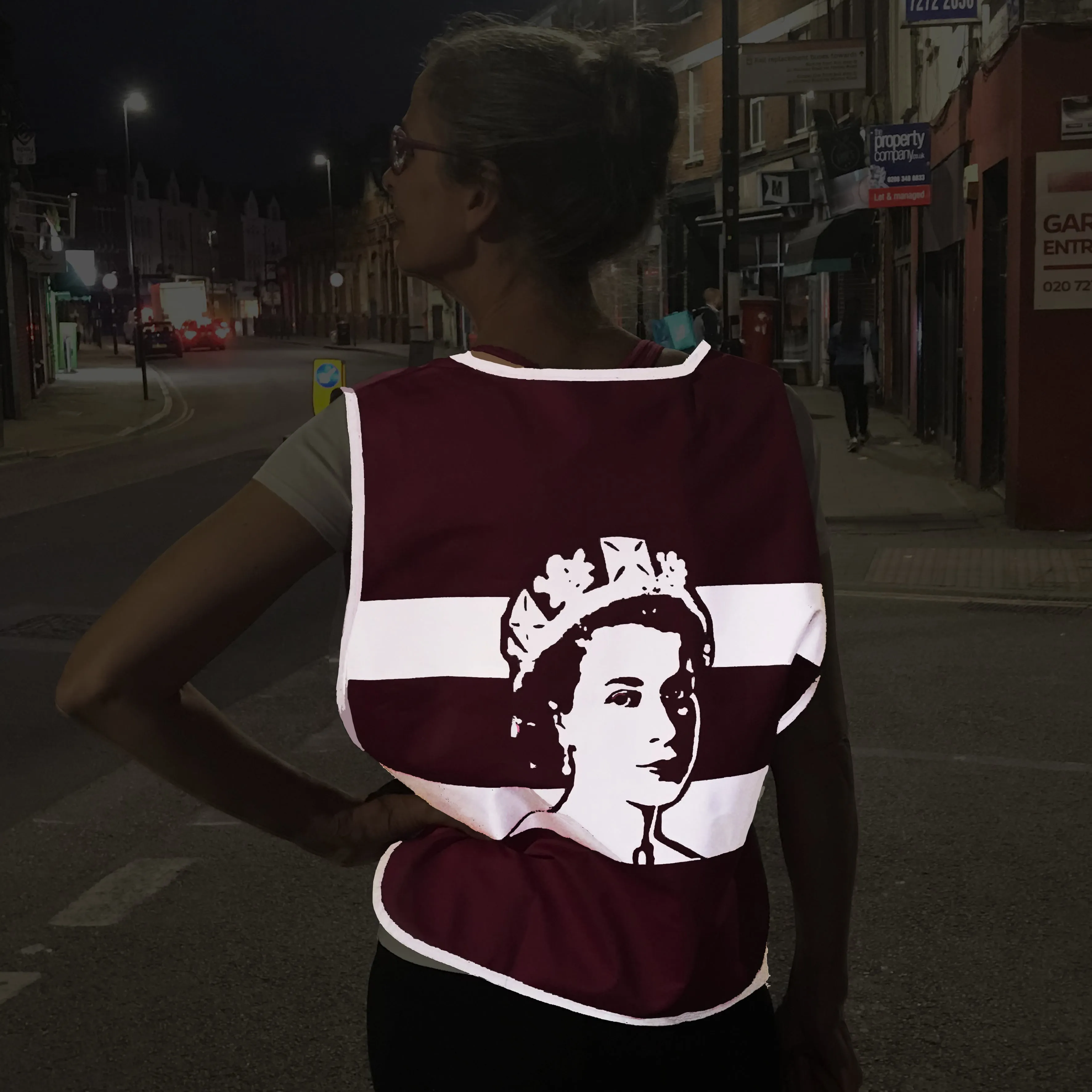 Hi Viz Liz - reflective bib to celebrate Her Maj's dazzling life