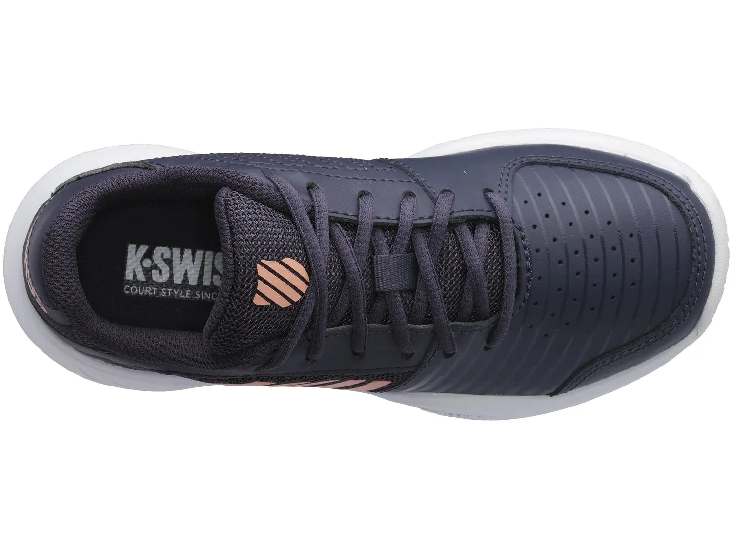 K-Swiss Varsity V Court Express Omni Tennis Shoes in Graystone/Peach Nectar/White