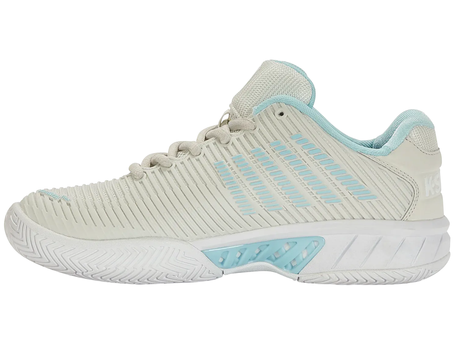 K-Swiss Women's Hypercourt Express 2 Tennis Shoes in Vaporous Gray/White/Blue Glow