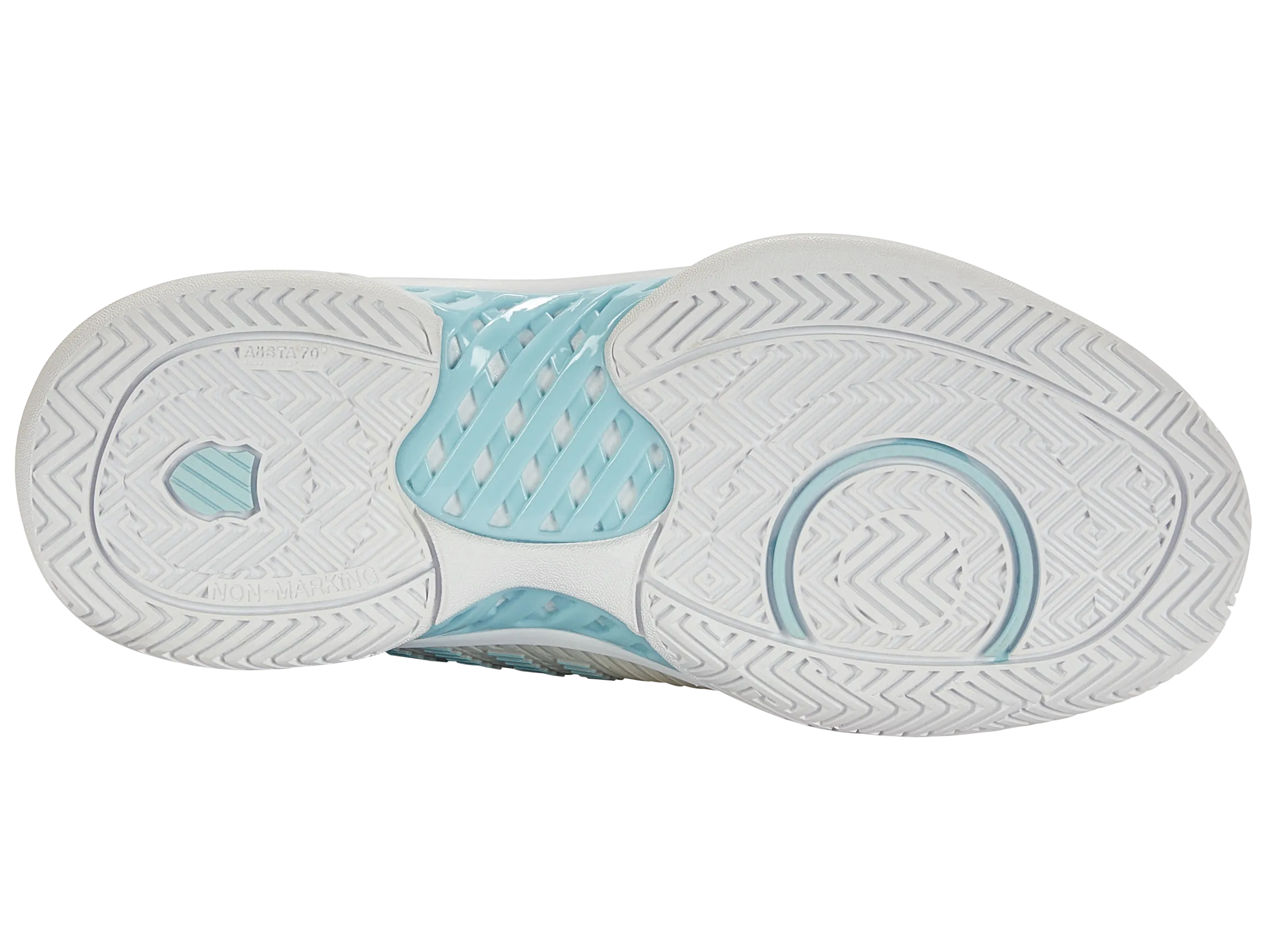 K-Swiss Women's Hypercourt Express 2 Wide Tennis Shoes in Vaporous Gray/White/Blue Glow