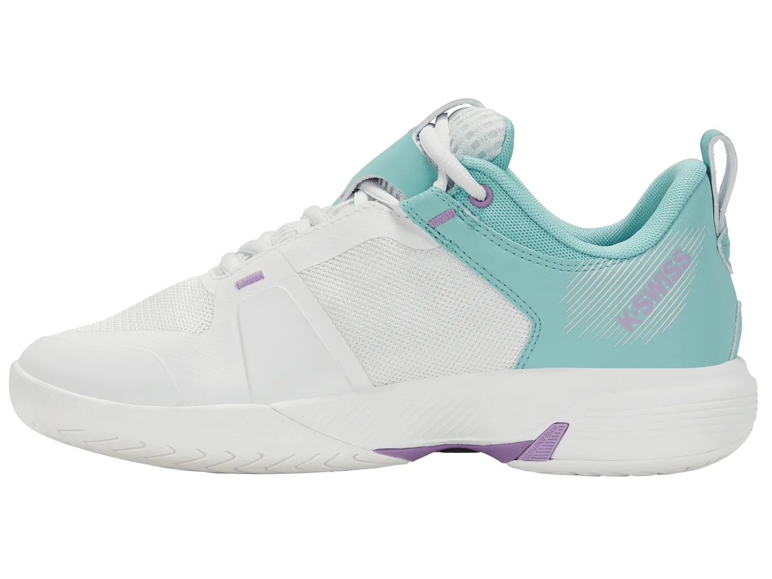K-Swiss Women's Ultrashot Team Tennis Shoes in Brilliant White/Angel Blue/Sheer Lilac