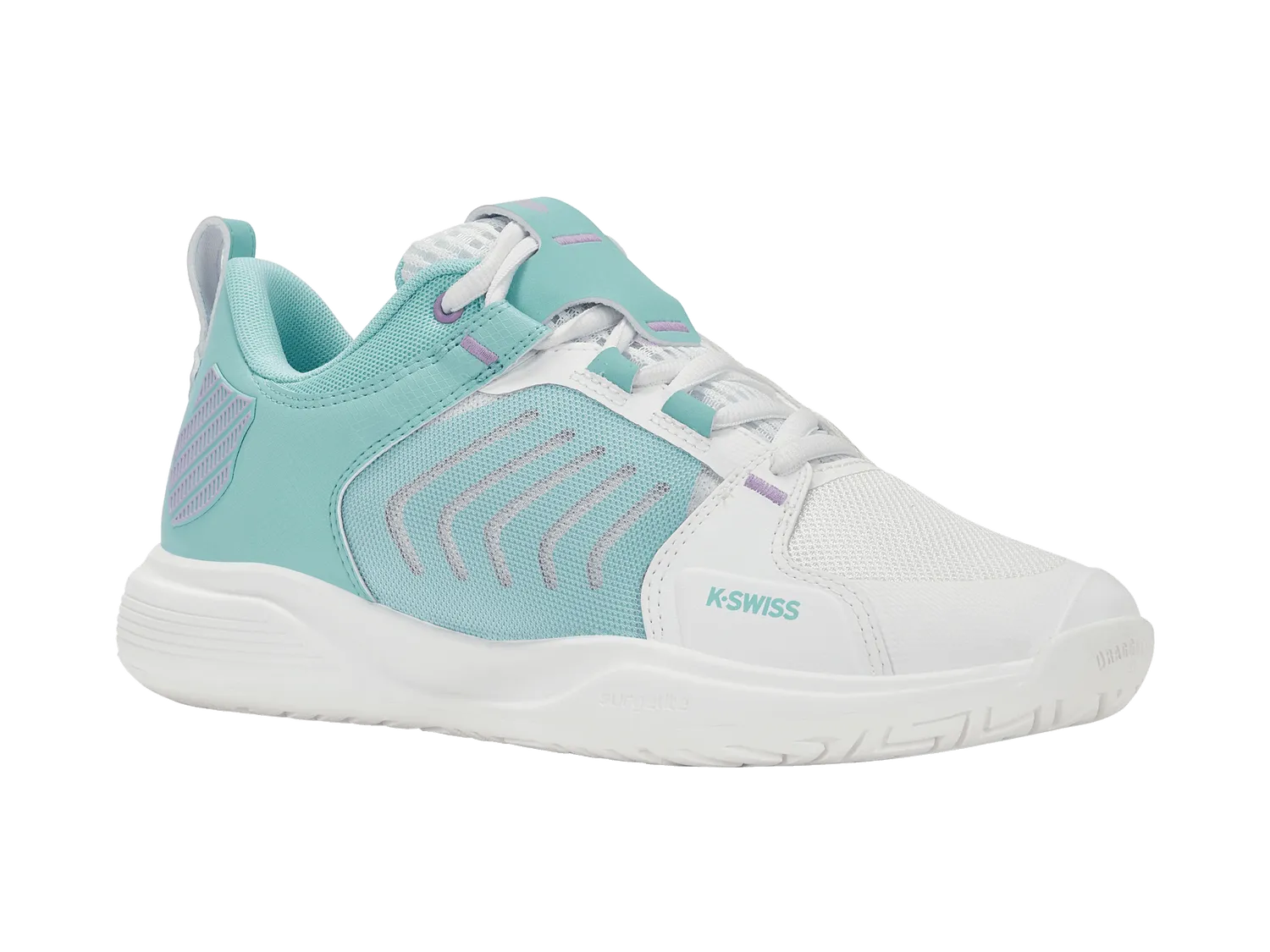 K-Swiss Women's Ultrashot Team Tennis Shoes in Brilliant White/Angel Blue/Sheer Lilac