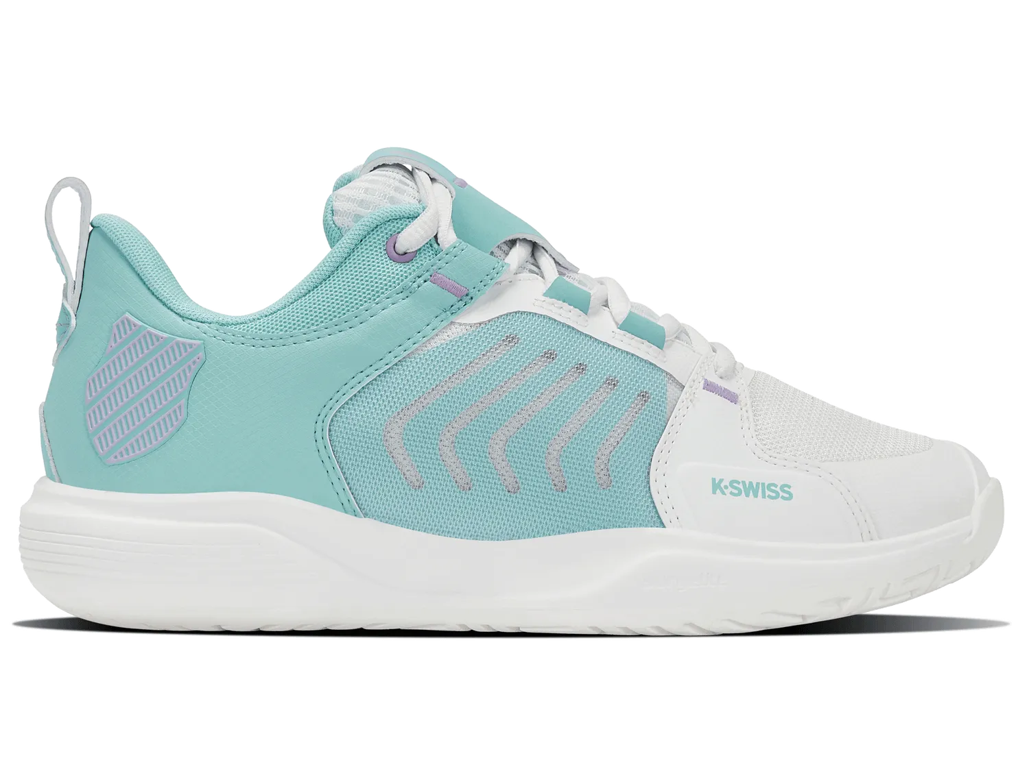 K-Swiss Women's Ultrashot Team Tennis Shoes in Brilliant White/Angel Blue/Sheer Lilac