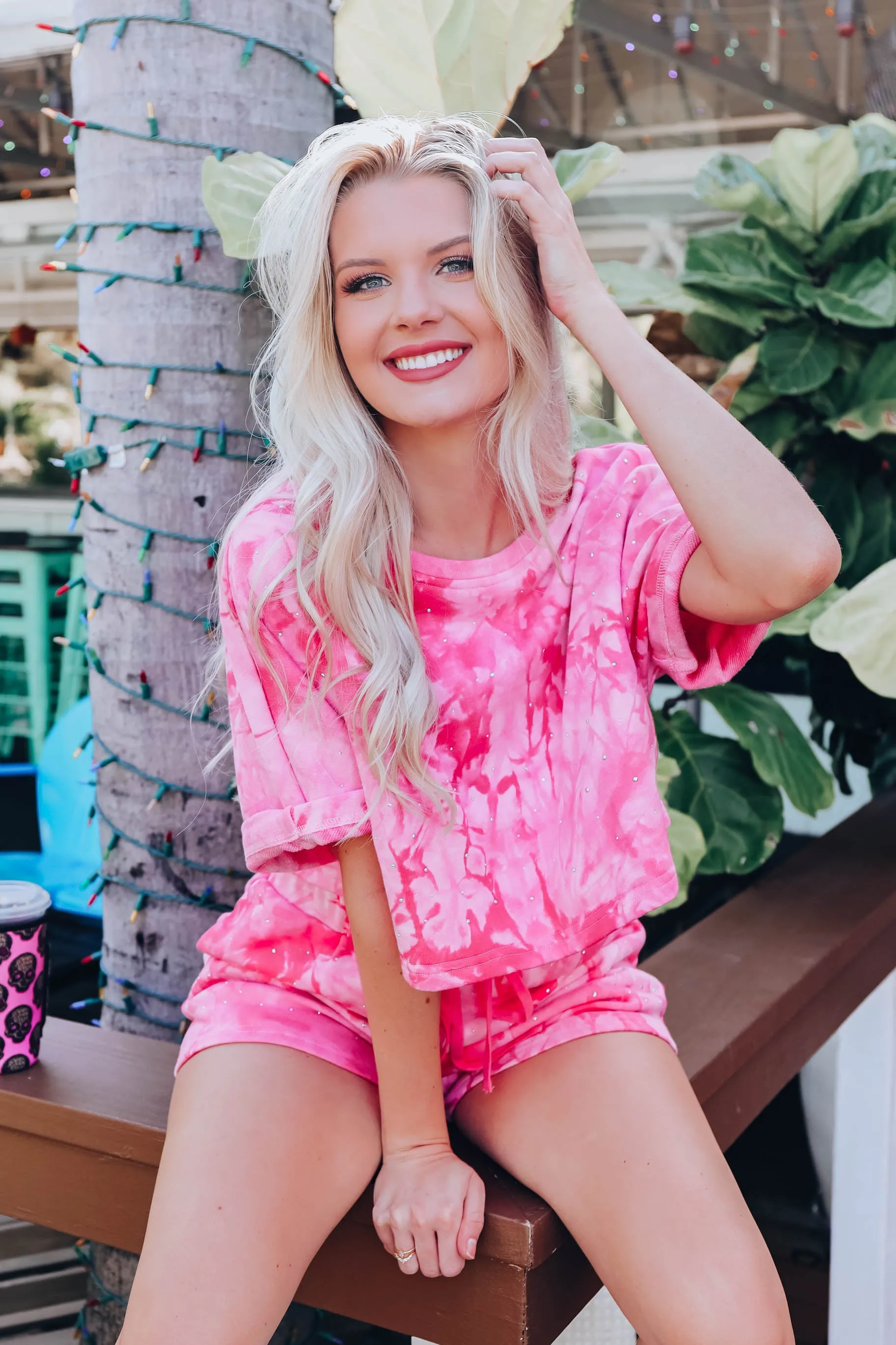 Keep Calm Pink Crystal Short Set